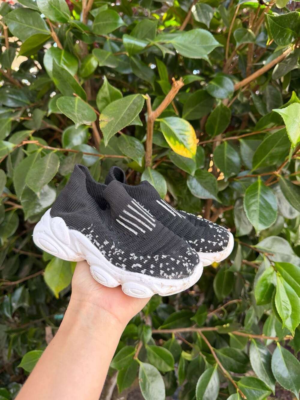 Kids Black and White Knit Slip-On Sock Sneakers